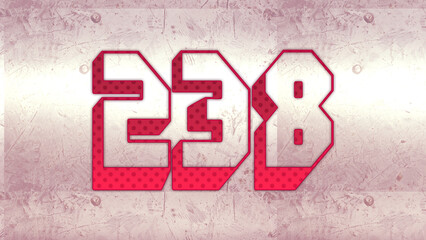 Canvas Print - Cute 3d bold outline pink number design of 238 on white background.