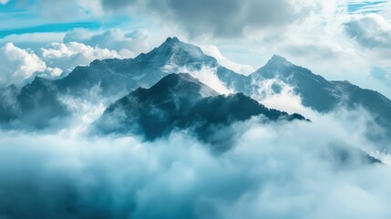 Wall Mural - mountain covering with clouds background - generative ai