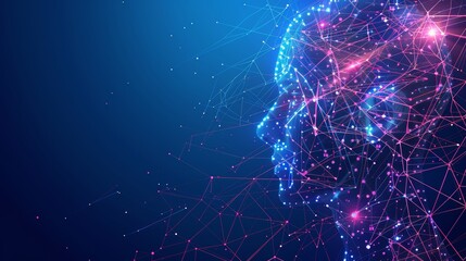 Wall Mural - artificial intelligence and modern technology concept. glowing blue human face on a dark background.