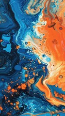 Wall Mural - orange and blue abstract painting wallpaper - generative ai