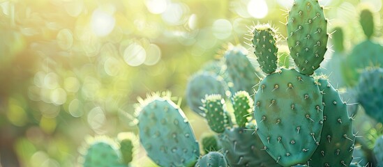 Canvas Print - Close up photograph of Opuntia humifusa cactacea with blurred background, ideal for copy space image.