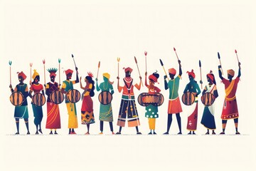 Indian simple geometric style an illustration of a group of people playing drums