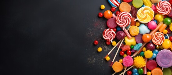 Poster - A collection of vibrant candies arranged in a frame against a dark backdrop, with space for text or other elements in the image