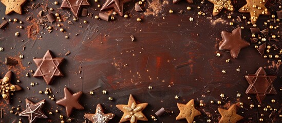 Canvas Print - Festive backdrop featuring star-shaped cookies and chocolate, with copy space image.