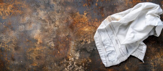 Aufkleber - Top view of a kitchen table with a rusty surface and a white towel, ideal for a copy space image.