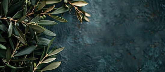Aufkleber - Close-up olive branch with copy space image on a dark backdrop.