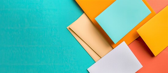 Canvas Print - Colorful background showcasing a business card mockup with copy space image for text, arranged in a flat lay style.