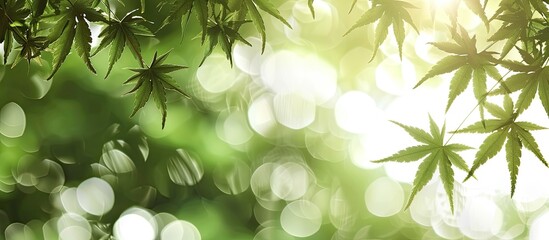 Poster - Fresh green Japanese maple leaves in a setting with copy space image.