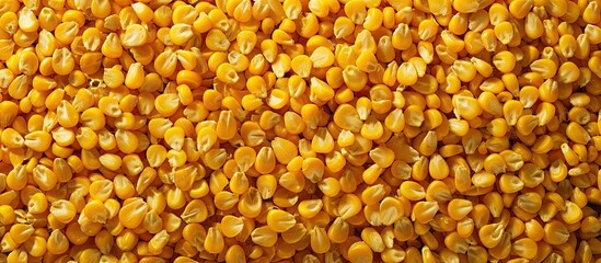 Poster - Corn grain's yellow pattern creates a backdrop with room for text, ideal for product and food contexts with a copy space image.