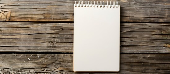 Fototapete - Display a blank notepad on a wooden surface with room for additional content, like a copy space image.
