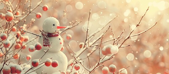 Sticker - Winter setting with a snowman in a vintage style, with a prominent copy space image.