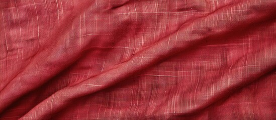 Sticker - Detailed close-up image of a natural red fabric texture in a light red hue. Made of cotton or linen, providing a textured canvas background with ample copy space image.