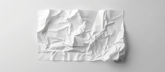 Leinwandbilder - A slightly crumpled white A4 sheet is placed centrally on a white background in an abstract composition, suitable as a mockup for text due to the copy space image.