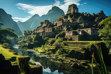 Wall Mural - Bela Machu Pichu Panorama View World Heritage Site, generative IA