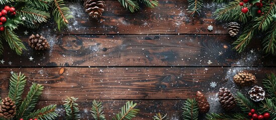 Aufkleber - Background with Christmas theme featuring a rustic wooden texture, ideal for displaying text or images; perfect to add a festive touch to your designs - copy space image.