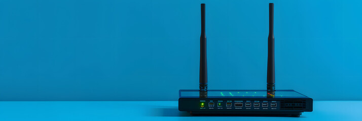 Wall Mural - internet router on blue background