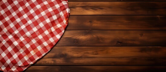 Aufkleber - Wooden table backdrop with checkered napkin, suitable for promoting pizza and food items with copy space image.