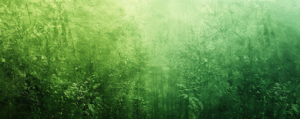 A grainy gradient banner background transitioning from bright green to deep forest green, with a