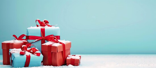 Canvas Print - Gifts for Christmas displayed against a blue backdrop with ample copy space image.