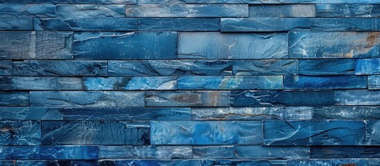 Leinwandbilder - Blue brick wall background for product display with a stone texture, offering strip parallels for creative use with copy space image.