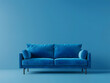 © Dmytro - Blue luxury soft comfortable sofa on a blue plain background. Neural network AI generated art