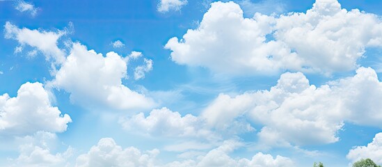 Wall Mural - stock photo of a clear blue sky and fluffy clouds with copy space image.