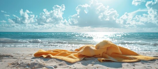 Sticker - Empty beach towel on sunny summer day with copy space image.