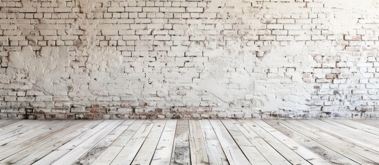 Poster - Whitewashed white brick wall with open copy space image for background.