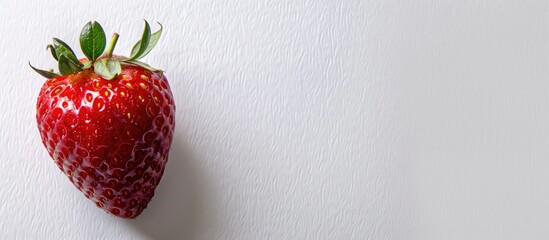 Poster - White paper background with copy space image for text alongside a vibrant fresh strawberry.