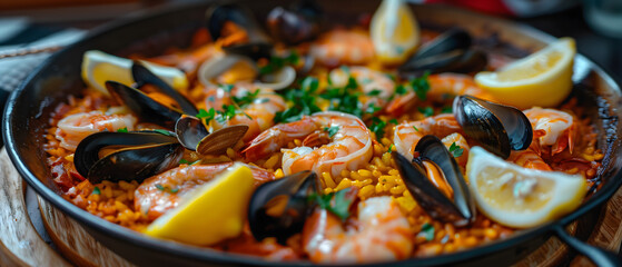 Sticker - Sumptuous Seafood Paella with Shrimp, Mussels, and Lemon