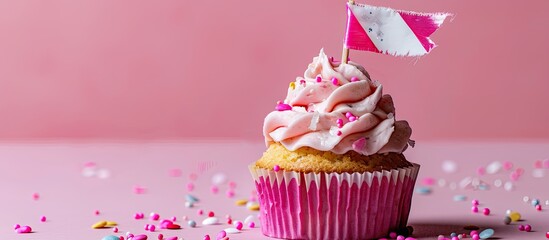 Poster - A cupcake adorned with a decorative flag, creating an appealing visual with copy space image potential.