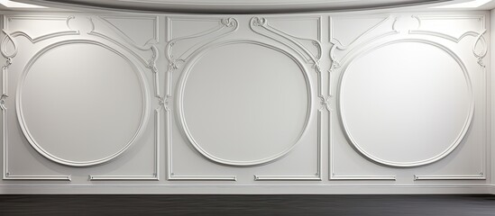 Leinwandbilder - White stucco wall with defined contours complemented by a paneled ceiling in shades of gray and black, providing an elegant setting with copy space image.