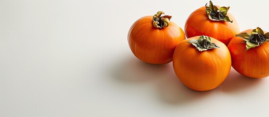 Poster - A vibrant persimmon fruit set against a clean white backdrop, creating a striking composition with copy space image.