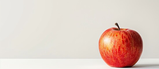 Wall Mural - Fuji Apple, a nutritious fruit rich in fiber and vitamin C, displayed against a white backdrop with ample copy space image.