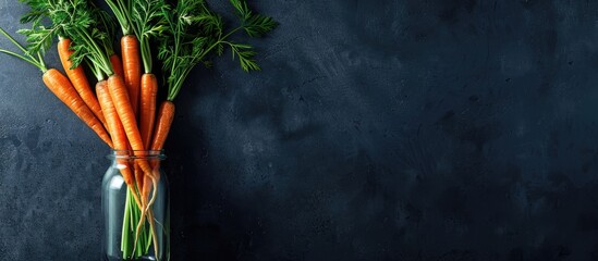 Poster - Fresh carrots in a glass vase with copy space image