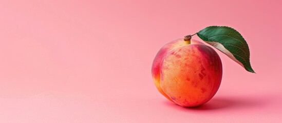 Poster - A juicy peach on a gentle pastel backdrop with copy space image.