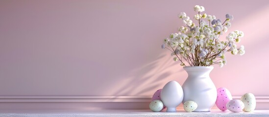 Aufkleber - Minimalist modern decor featuring Easter chocolate candy eggs and spring flowers, with a clean design leaving room for a copy space image.