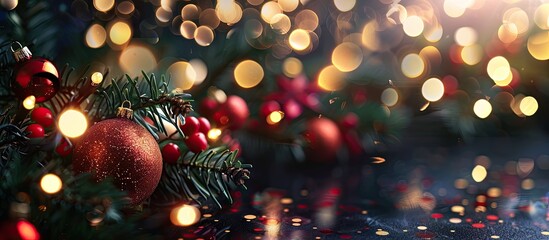 Aufkleber - Christmas-themed bokeh lights creating a festive ambiance on a black backdrop with room for copy space image.