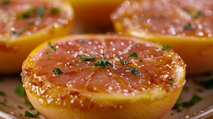 Wall Mural - gourmet desserts, upscale grapefruit brulee with caramelized sugar, a refined and stylish fruit treat perfect for celebrations and formal events