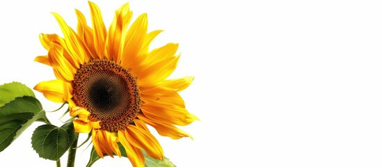 Poster - Sunflower with leaves isolated against white background, showcasing ample copy space image.