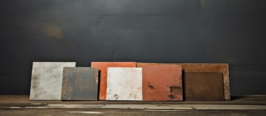 Aufkleber - Business cards arranged in a stack on a textured grunge background, with copy space image.