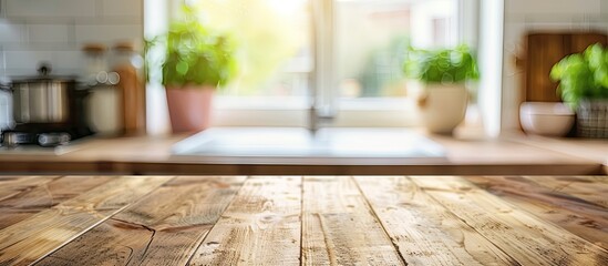 Aufkleber - Blurry kitchen background with a tabletop featuring ample copy space image.