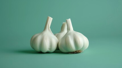 Sticker - Fresh garlic on green background