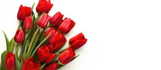 Wall Mural - Isolated on a white background, vibrant red tulips create a charming Valentine's Day-themed copy space image.