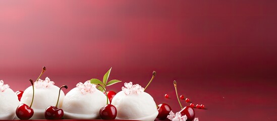 Poster - Colorful background enhances the appeal of delicious cherry dumplings in the image with copy space.
