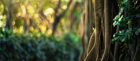 Sticker - A section of a banyan tree with a blurred nature backdrop suitable for a copy space image.