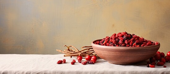 Canvas Print - Light background enhances bowl filled with dried barberries, creating an appealing copy space image.