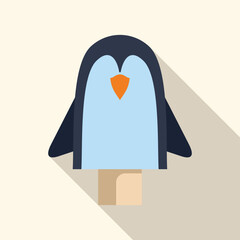 Poster - Minimalist blue penguin character illustration with long shadow on a beige background