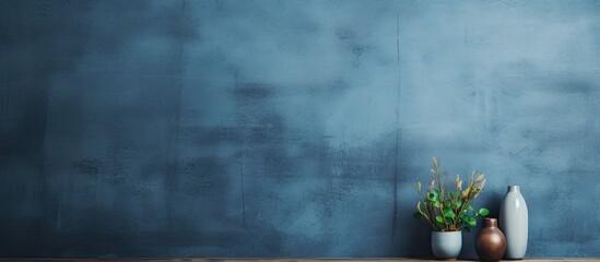 Leinwandbilder - A dark blue concrete wall with an aged texture, ideal for showcasing products with a copy space image to design interiors efficiently.