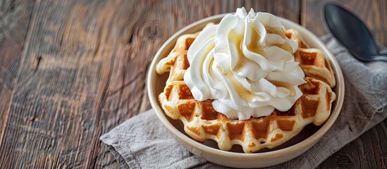 Poster - Background of a sweet waffle with cream for text or design in a copy space image.